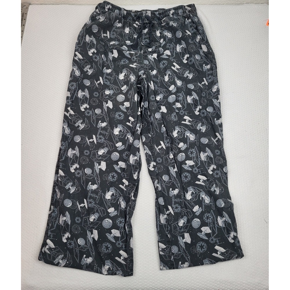 Disney Parks Star Wars Lounge Pants Mens Medium Black AOP Starfighter Drawstring